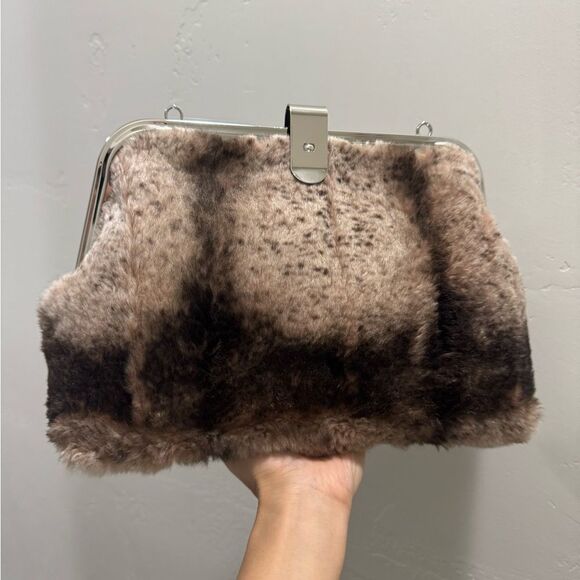 Real Rex Rabbit Fur Handmade Unique Rivet Frame Push Lock Handbag, Crossbody - Picture 11 of 16